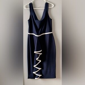 Elegant Navy Blue Dress with White Trim
